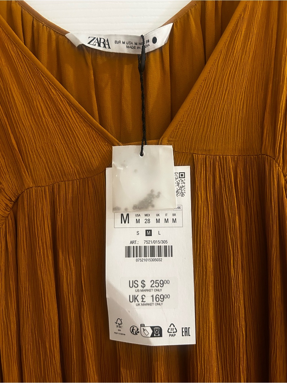 Zara Mustard Pleated V-Neck Maxi Dress - Picture 4 of 6
